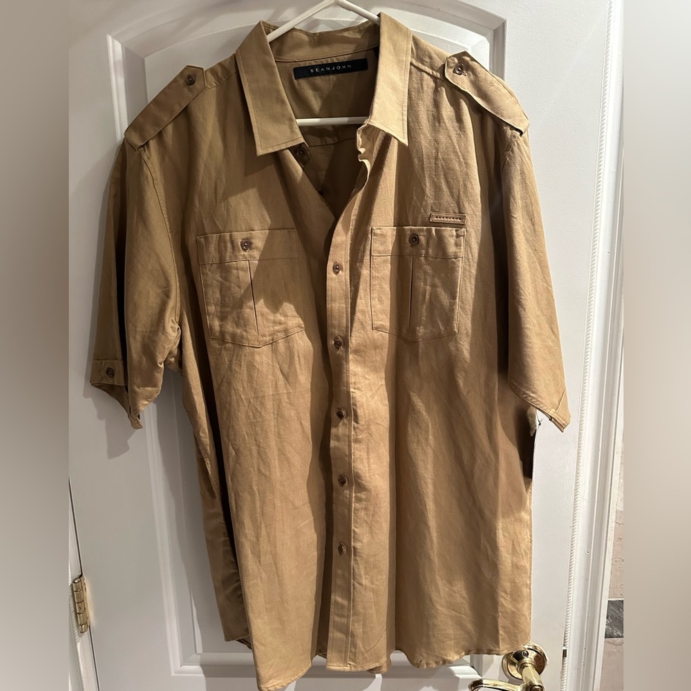 Sean John linen blend short sleeve button down shirt size 3XL. NWT.